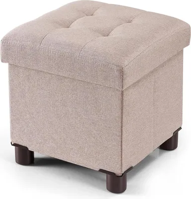 Produktbild von Hocker mit Stauraum, 32 x 32 x 32,5 cm, faltbare Bank, Sitzwürfel, Hocker mit Stauraum und Deckel mit Holzbeinen, Khaki