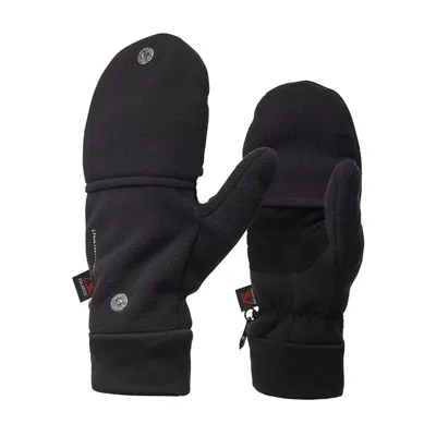 Schwarze Fleece-Handschuhe "Windweight Mitt" von Black Diamond; mit Daumen und elastischem Bündchen.