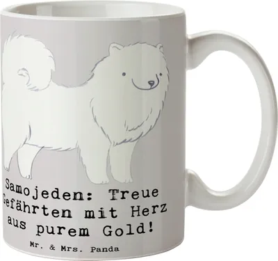 Produktbild von Mr. & Mrs. Panda Pott Samojede Herz - Grau Pastell - Geschenk, haferl, Samojeden, Hunderassen, Teetasse, Kaffeebecher, liebevoll, soziale Eigenschaften, Hunderasse, Tasse