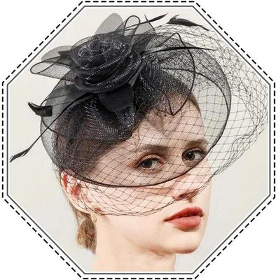 Produktbild von Damenhut mit Federn und Spitze Vintage Stil
