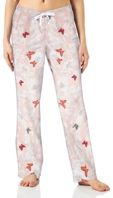 Immagine prodotto di Pantaloni da pigiama da donna Essentials, in popeline, motivo farfalle rosa, taglia XXL