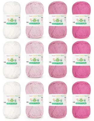 Obrázek produktu pro Příze na pletení, 600 g, čtyřnitná bavlna, růžová, 12 x 50 g