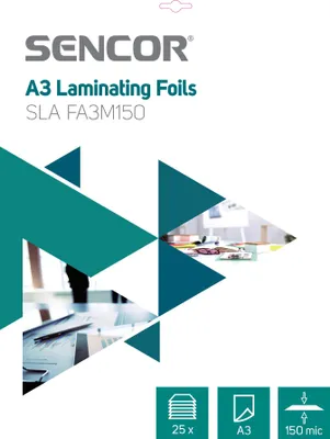 Obrázek produktu pro SENCOR SLA FA3M150 A3 Laminovací folie/pouzdro, tloušťka folie 2 x 75 mikronů, balení 25 ks