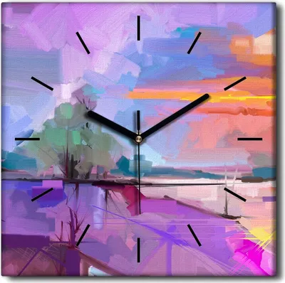 Produktbild von Coloray Uhr auf Leinwand 30x30 cm Wand Uhr Dekoration Wohnzimmer Segeltuch schwarze Hände -Abstraktionslandschaft.