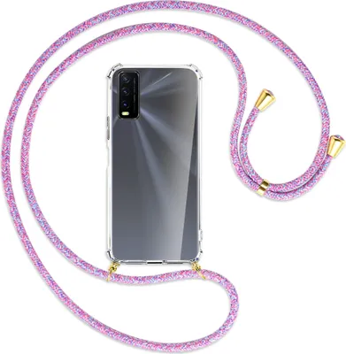 Produktbild von Handykette Backcover-Schutzhülle mit Band (Metall goldfarben) für vivo Y20s / Y11s - lila/rosa/blau