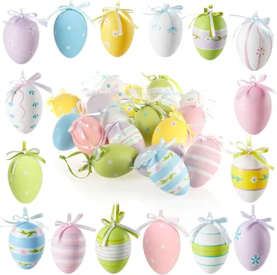 Produktbild von com-four® 18x Deko-Aufhänger Ostern - Ostereier aus Kunststoff zum Aufhängen - Ostereier in vielen bunten Farben