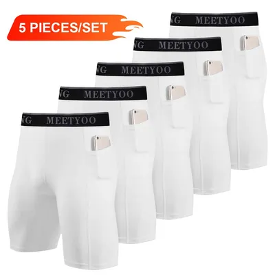 Produktbild von 5er Pack Herren Kompressionsshorts, Sport Unterhosen Männer Schnelltrocknendes Laufunterwäsche-5 Weiß-XL