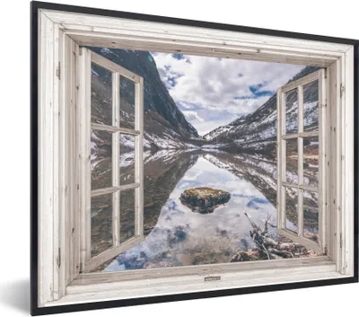 Produktbild von MuchoWow® Gerahmtes Poster Aussicht - Berg - Wasser 80x60 cm - Poster mit Schwarzem Bilderrahmen Wandposter Rahmen Foto Bilder - Schwarzem - Mit Gestell