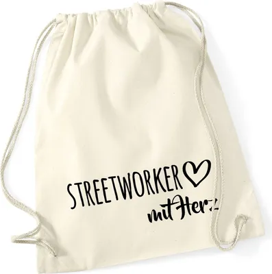 Produktbild von Huuraa Turnbeutel Streetworker mit Herz 12 Liter Natural Baumwolle Rucksack Geschenkidee