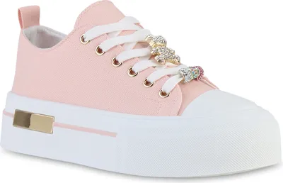 Produktbild von VAN HILL Damen Plateau Sneaker Schnürer Strass Zierperlen Freizeit Schuhe 841715, Farbe: Rosa, Größe: 37