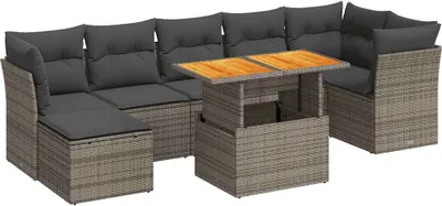 Produktbild von 8-tlg. Garten-Sofagarnitur mit Kissen Grau Poly Rattan