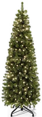 Produktbild von Künstlicher Weihnachtsbaum 180cm mit 200 LED, schmal, naturgetreu, Metallständer