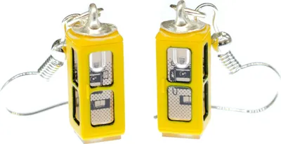 Produktbild von Telefonzelle Ohrringe Miniblings Hänger Telefon Telefonhäuschen Retro gelb 3D