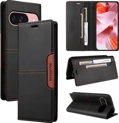 Produktbild von Handyhülle für Google Pixel 9 /Pixel 9 Pro Hülle, Leder Flip Wallet Kartenfach Stand Schutzhülle Schwarz