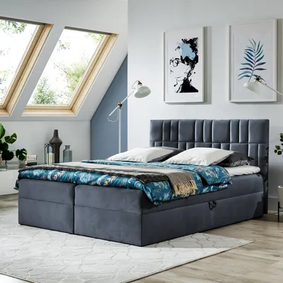 Produktbild von Boxspringbett Doppelbett TEO 1  - 120x200cm Bett mit Bonellmatratze, mit Bettkasten f r Bettw sche und Topper.  (Anthrazit)