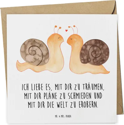 Produktbild von Mr. & Mrs. Panda Grußkarte Schnecken Liebe - Weiß - Geschenk, anlasskarte, Träume, Klappkarte, Freundin, faltkarte, glücklich, Zukunft, Glückwunschkarte, Jahrestag, Ehe