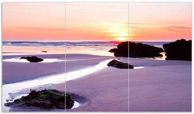 Produktbild von Wallario Herdabdeckplatte aus Glas, Größe 90 x 52 cm 3-teilig, Motiv Sonnenuntergang am einsamen Strand