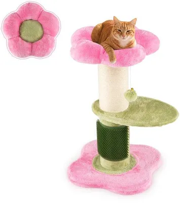 Produktbild von Unyqoos® kompakter Kratzbaum mit Sisalstamm und Plüsch-Liegeplatz – platzsparend, 3 Ebenen, stabile Basis, Indoor Katzen-Kratzmöbel
