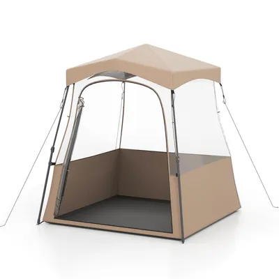 Produktbild von COSTWAY Sportzelt, Transparentes Zelt mit klarer Sicht & Robustes Gestell & Tragetasche, Campingzelt Outdoor, Pop Up Bubble Zelt 180x180x193cm Braun