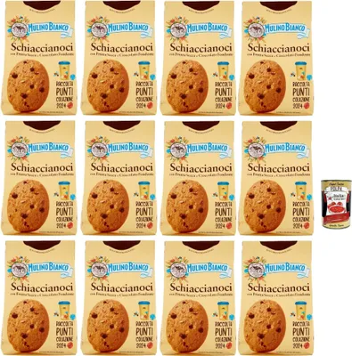 Produktbild von Mulino Bianco Schiaccianoci Biscotti con Frutta Secca e Cioccolato Fondente, Kekse mit getrockneten Früchten und dunkle Schokolade, biscuits cookies 12x 300g + Italian Gourmet polpa 400g