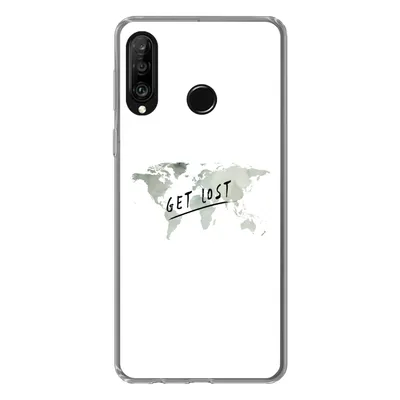 Produktbild von MuchoWow® Handyhülle Schutzhülle Hülle für Huawei P30 Lite Weltkarte - Grau - Zitat Silikon Softcase Handy Hülle - Handyhülle