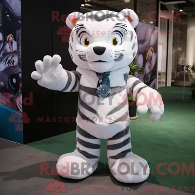 Produktbild von Maskottchenkostüm REDBROKOLY des weißen Tigers mit Weste und Fußpolstern