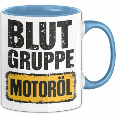 Produktbild von Auto Kfz Mechaniker Tasse Geschenk Lustige Geschenkidee Spruch Blutgruppe Motoröl (Blau)