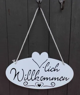 Produktbild von Empfangsschild Eisenschild Herzlich Willkommen 28cm weiss lackiert