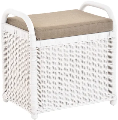 Produktbild von KRINES HOME Rattan Sitzbank Sitzhocker mit Stauraum Rattanhocker mit Deckel Hocker (Weiß)