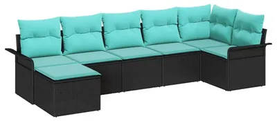 Produktbild von vidaXL Gartensofa-set mit Kissen 7 pcs Schwarz Poly-Rattan