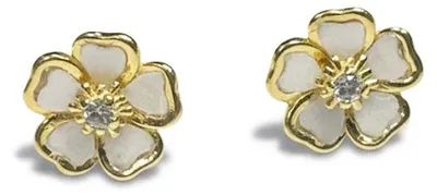 Imagen del producto de Aretes para mujer Bibei con diseño floral, fabricados en plata con chapado en oro y adornados con circonitas, modelo BIPE051