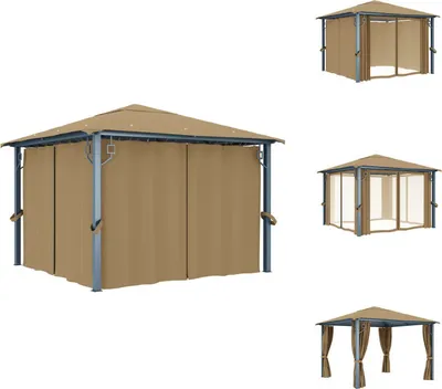 Produktbild von vidaXL Pavillon mit Vorhang 300x300 cm Taupe Aluminium -  Pavillons & Partyzelte