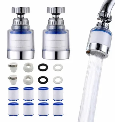 Produktbild von Wasserhahn Entkalker Aufsatz 2 Stück, 360° drehbar, mit 8 Filtern, für Küche & Bad