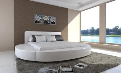 Obrázek produktu pro Kulatá postel Kulaté designové postele Kožená manželská postel hotelový rám Spací pokoj
