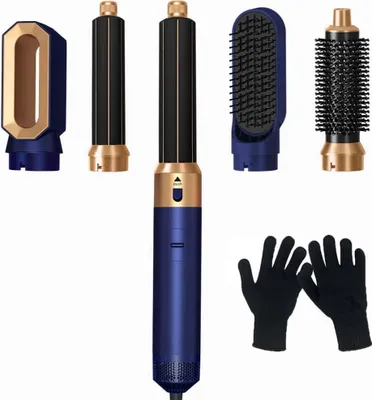 Produktbild von AIORBER Fünf-in-Eins Multifunktions Heißluft Kamm, Verschiedene Aufsätze, automatischer Lockenwickler, Föhnbürste, Glättbürste, Föhn Lockenstab, Blau
