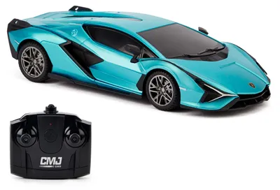 Obrázek produktu pro Modely aut CMJ RC v měřítku 1:24. Oficiálně licencovaný model Lamborghini Sián FKP 37, modrá barva