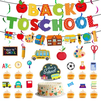 Einschulung Deko Set – Banner, Spiralen, Tortenaufsätze