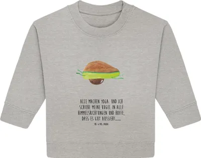 Produktbild von Mr. & Mrs. Panda Organic Baby Pullover Avocado Yoga 6. - 12. Monat - Heather Grey - Geschenk, Unsportlich, Hilfe, Humor, Bullover, Haha, Bauch