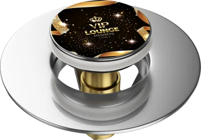 Produktbild von SANILO® Pop-Up Waschbeckenstöpsel, universal Pop Up Abflussstopfen mit Motiv - VIP-Lounge