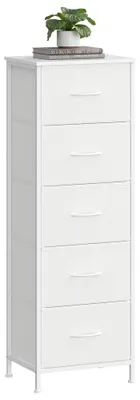 Immagine prodotto di Comodino con 5 cassetti rivestiti in tessuto | Bianco | 39,6 x 30 x 116,7 cm