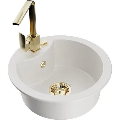 Obrázek produktu pro Mexen Diego 1-miskový granitový dřez s kuchyňskou baterií Rita, Bílá - 6512-20-670300-50