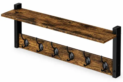 Wandgarderobe 70 cm, 6 Haken, Ablage, Vintage braun-schwarz