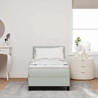 Imagen del producto de Maison Exclusive: Cama con somier LED, cabecero en gris claro, 80 x 200 cm, tapizada en terciopelo