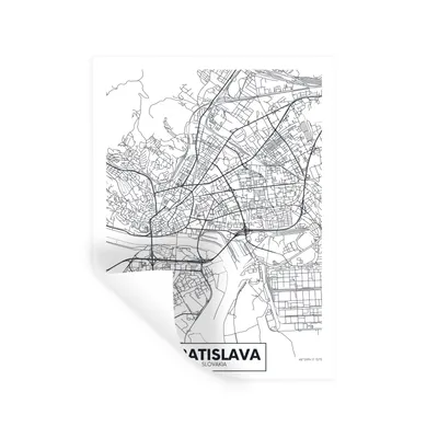 Obrázok produktu pre MuchoWow® Nálepka na stenu - Mapa - Bratislava - Slovensko - čiernobiela - 30x40cm - Samolepiaca a polohovateľná
