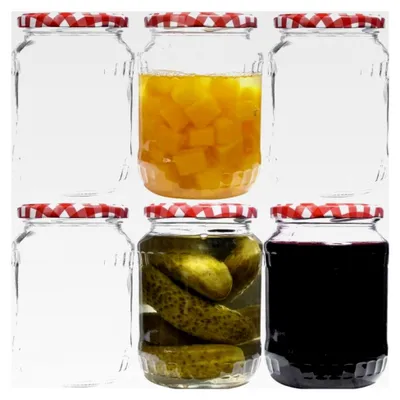 Produktbild von 6er Set Einmachgläser 720 ml mit Deckel TO 82 rot-weiß inkl. Etiketten