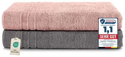 Zdjęcie produktu dla Komfortec 2-częściowy zestaw ręczników do sauny 80x200 cm ze 100% bawełny, ręczniki do sauny XXL, ręcznik do sauny, miękki, duży, frotte, szybkoschnący, szary antracyt/kwiatowy róż
