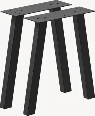 Two black metal table legs are shown against a white background.