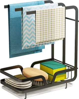 Produktbild von Welikera Küchenregal, Küchenorganizer-Set, Küchenspüle Organizer,Handtuch abtropfgestell, Spülbecken Organizer, Küchen Organizer Edelstahl mit Abtropfschale, Schwarz