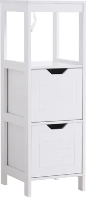 Produktbild von kleankin Badezimmerschrank, Multifunktionsschrank mit offenem Regal, 2 Schubladen, kippsicheres Design, 30 x 30 x 89 cm, Weiß