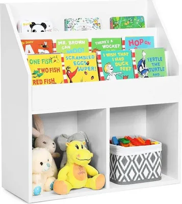 Produktbild von Famanu Bücherregal für Kinder - Holz mit 3-stufigem Fach und 2 Regalen, weiß, 70 x 30 x 80 cm